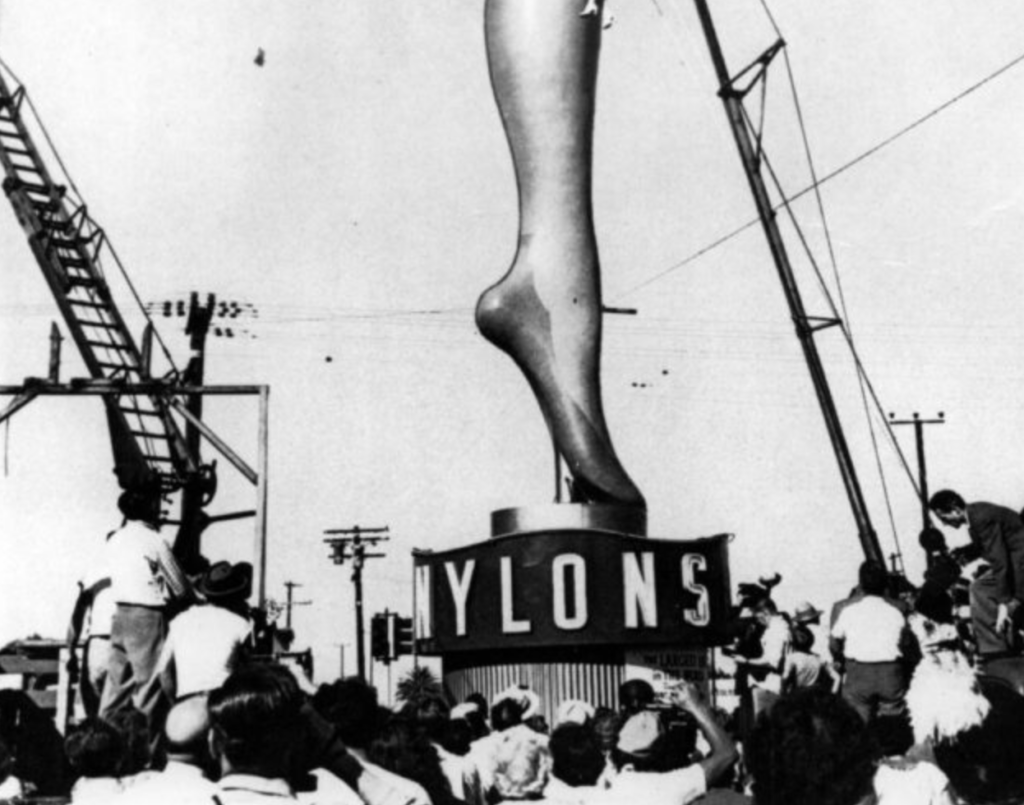A 35-foot-high leg display advertising nylon in Los Angeles, California.