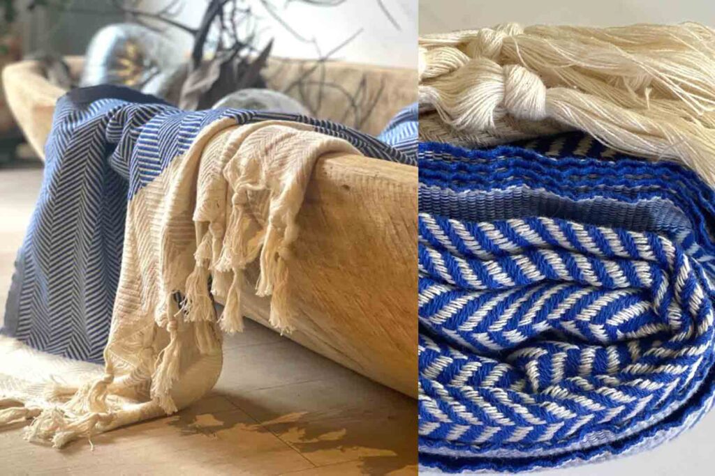 A blue cotton throw blanket